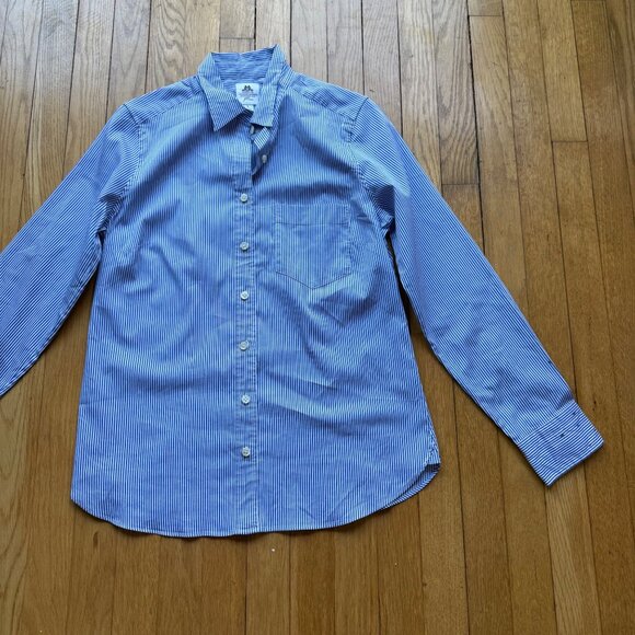 Thomas Mason J.Crew Size 8 Blue & White Stripe Long Sleeve Button-Up Dress Shirt - Picture 10 of 16